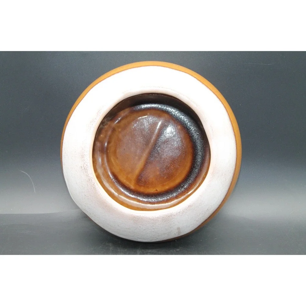 Vintage Studio Art Pottery Vase Brown White Drip Glaze Signed 8